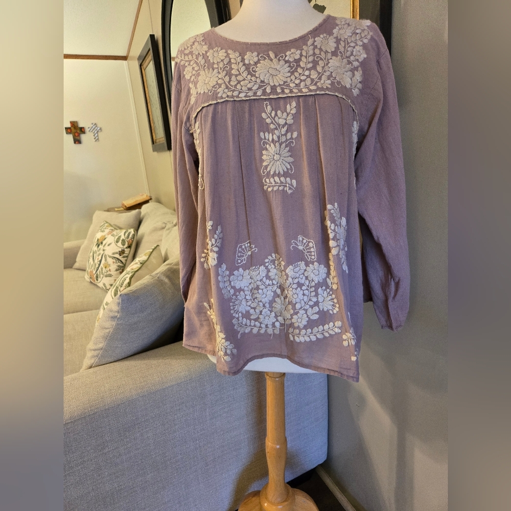 Floral Embroidered Mauve Blouse